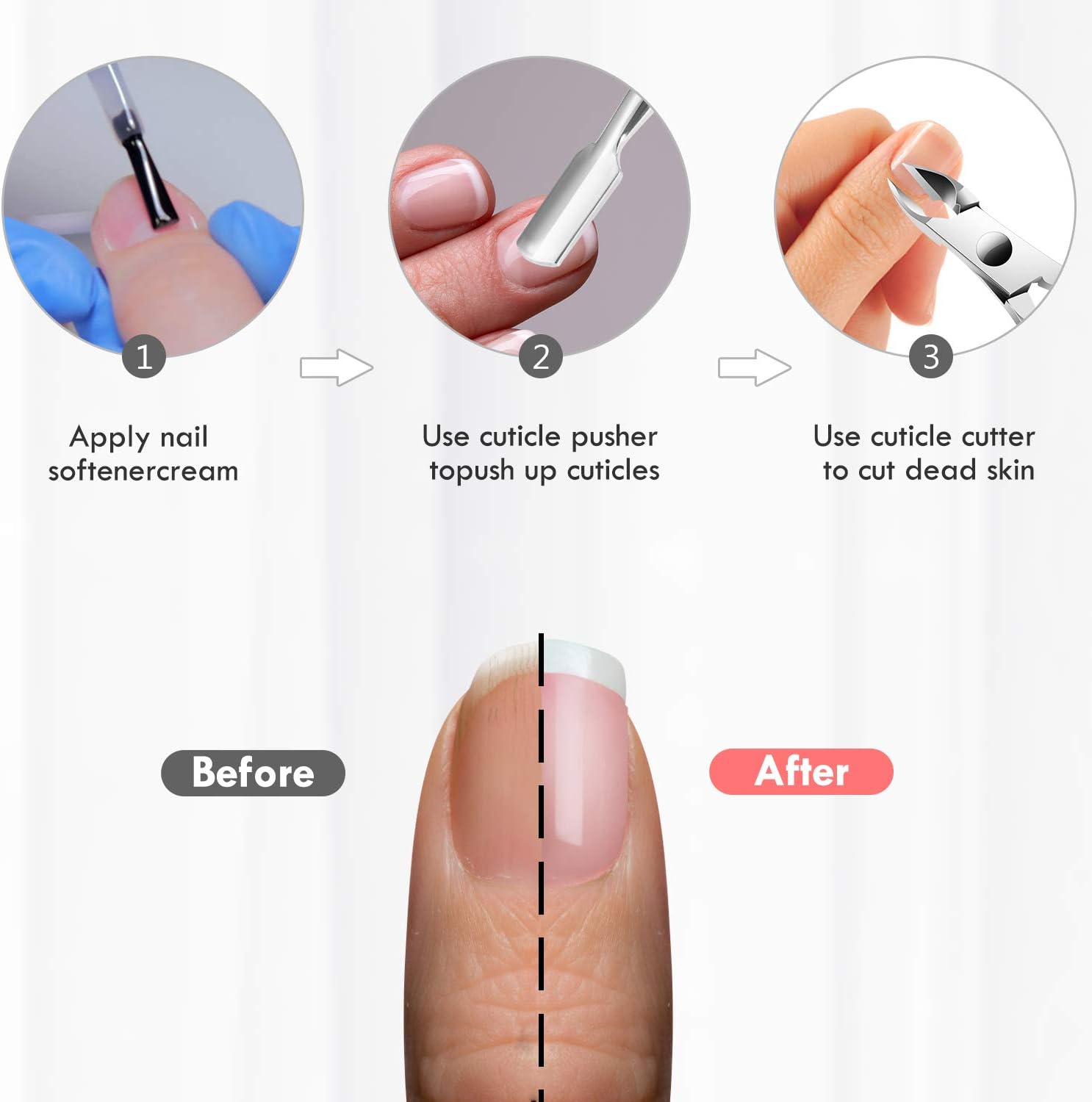 Cuticle Trimmer Cuticle Remover with Cuticle Pusher, XUNXMAS Professional Stainless Steel Durable Pedicure Manicure Tools Cutter Nipper Scissor Clipper for Fingernails and Toenails Dead Skin Black