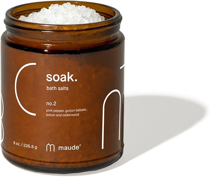 Maude Soak Bundle - Soak Mineral Bath Salts with Hand-Harvested Dead Sea Salt Crystals and Vitamins - Soak No. 1 + No. 2 (8 oz, Two Count)