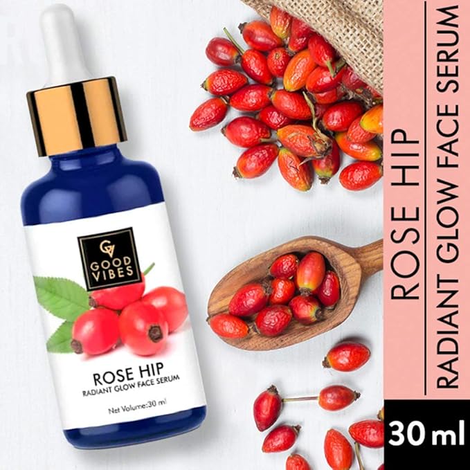 Good Vibes Rosehip Face Serum with Vitamin E | Hydrating Serum for Reducing Dark Circle & Spots | Ideal for Dry & Dehydrated Skin | 1.01 Fl Oz/30ml
