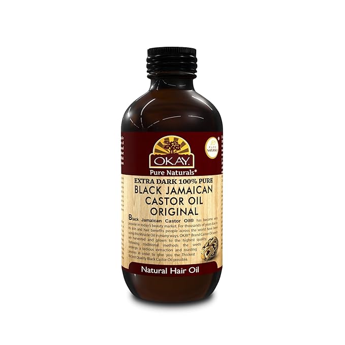 OKAY Pure Naturals Black Jamaican Castor Oil - Castor Oil for Hair Health, Moisture for Skin, Body, Scalp, Eyelashes, Eyebrows, for Men & Women - 4 oz (Pack of 1)