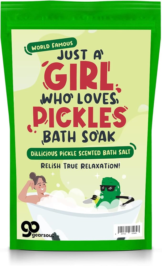 Girl Who Loves Pickles Bath Salts - Dill Pickle Scented Bath Soak for Women - Unique Spa Gift for Pickle Lovers, Funny Stocking Stuffers for Moms and Gift Baskets for Girls, Teens