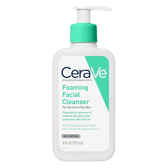 CeraVe Foaming Facial Cleanser, Daily Face Wash for Oily Skin, Hyaluronic Acid + Ceramides + Niacinamide, Fragrance Free & Paraben Free, Non-Drying Oil Control Face Wash, 8 Fluid Ounces