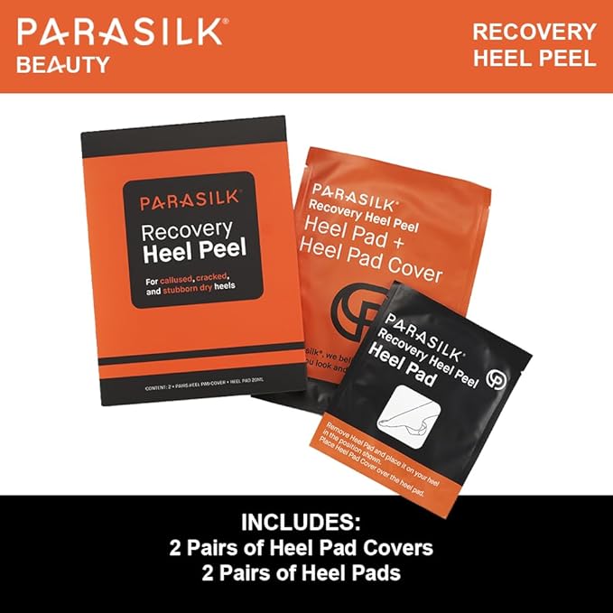 Parasilk Exfoliating Recovery Foot Heel Peel – 2 Pairs - 2 Sets of Exfoliation Gel Heel Pads and 2 Sets of Heel Sock Covers. Targeted Repair for Rough, Dry Skin, Cracked Heels and Feet