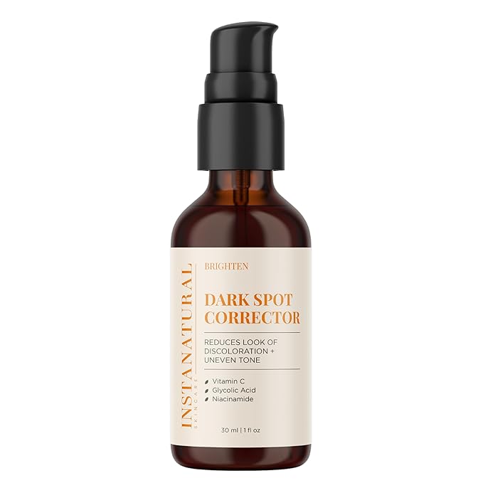 InstaNatural Dark Spot Corrector Face Serum, Brightens, Reduces Hyperpigmentation, Sun Spots and Acne Scarring, with Glycolic Acid and Niacinamide, 1 Fl Oz