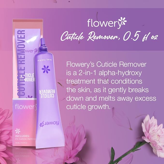 Flowery Cuticle Remover, 2-in-1 Treatment, Softens and Removes Dead Skin Cells, 0.5 Ounce, 1-pack