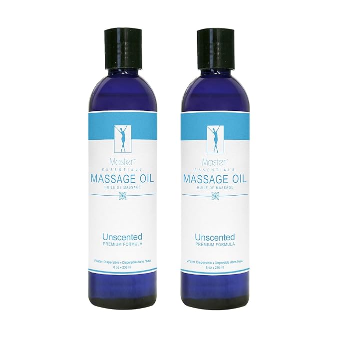 Master Massage Unscented Organic Massage Oil - 8 fl oz, Water-Soluble Blend, Skin-Nourishing Formula, Perfect for Massage Therapy and Home Use, Pack of 2