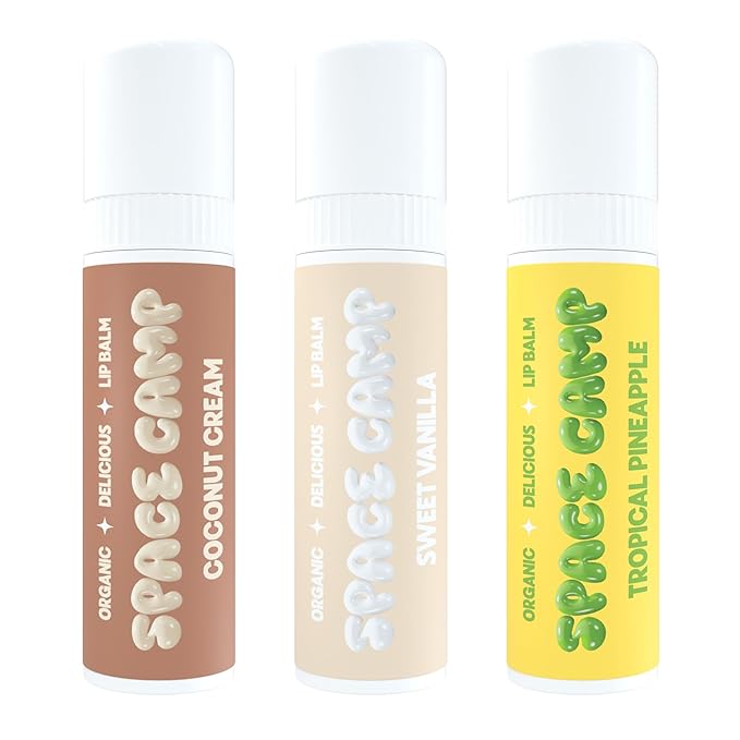 Space Camp Wellness Jumbo Lip Balm - Pool Club Pack Variety Flavored Balm (Tropical Pineapple, Sweet Vanilla, and Coconut Cream) - 3 Pack
