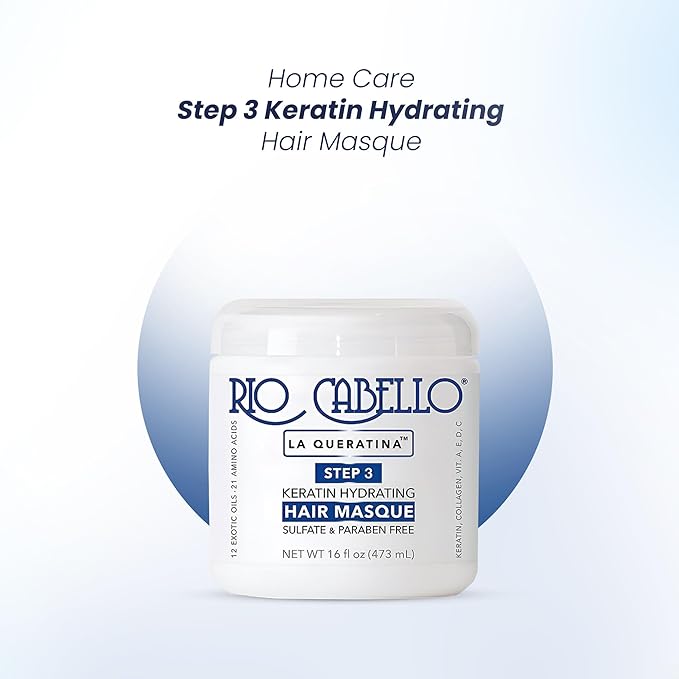 Rio Cabello Keratin Hydrating Hair Mask with 12 Exotic Oils and Natural Ingredients for Dry or Damaged Hair 16 oz