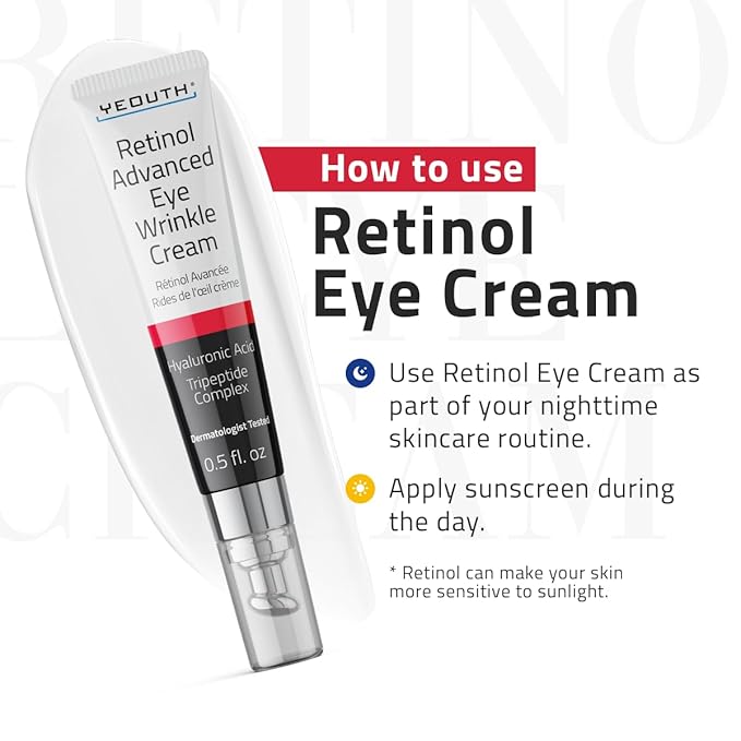 YEOUTH Retinol Eye Cream Anti Aging, Firming Under Eye Cream for Puffiness and Bags Under Eyes for Wrinkles and Dark Circles with Hyaluronic Acid and Tripeptides 15ml