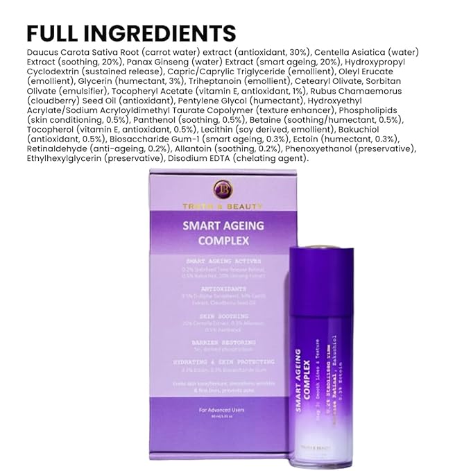 TRUTH & BEAUTY Advanced Smart Ageing Complex Serum 0.2% Retinal, 0.5% Bakuchiol for Fine Lines Wrinkles and Skin Smoothing Hydrate Face Serum for All Skin Types (1.01 Fl OZ) Fragrance Free