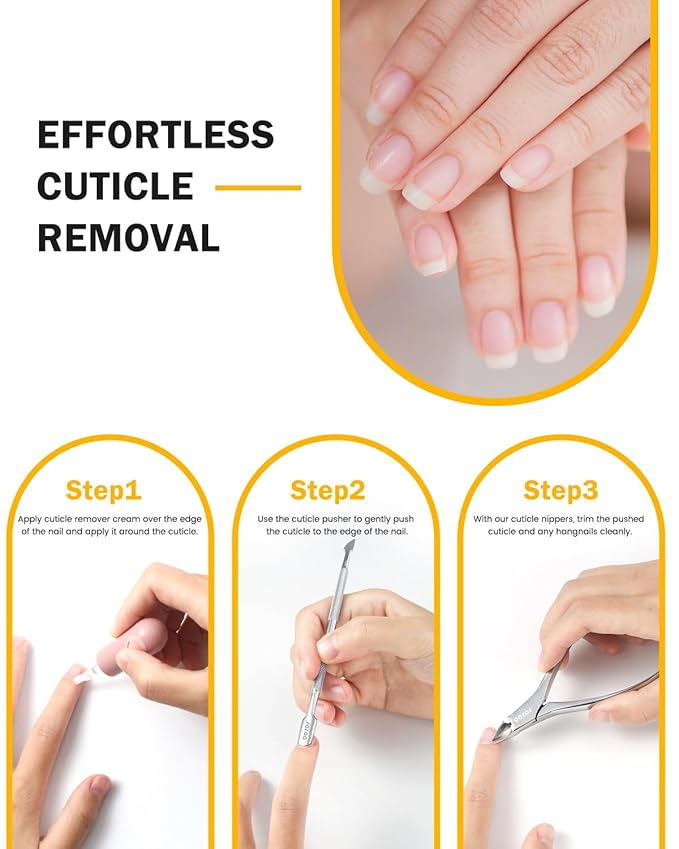 BEZOX Cuticle Trimmer with Pusher - Salon Quality Cuticle Clipper with Cuticle Pushers, Super Sharp Cuticle Cutters and Dual-End Nail Pushers Cuticle Stick, Professional Manicure Tools