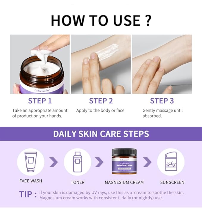 Magnesium Cream, Nighttime Relief Revitalizes Leg Arms or Chest Muscle Muscle Relaxation Care Magnesium Lotion.(Lavender)