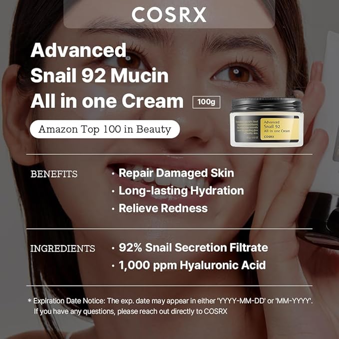 COSRX Best Seller Duo- Snail 92 Cream & Snail 96 Essence, Daily Face Gel Moisturizer and Hydrating Serum for Face with Snail Secretion Filtrate, Korean Skin Care