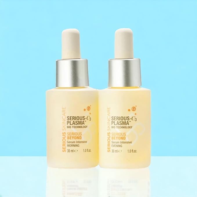 Serious Skincare - Beyond Intensive Vitamin C Serum for Face & Neck - 60 Day Facial Treatment to Brighten & Revive Glow - Visibly Smooth Lines, Wrinkles and Pores - AM & PM 2 Piece Skin Care Set