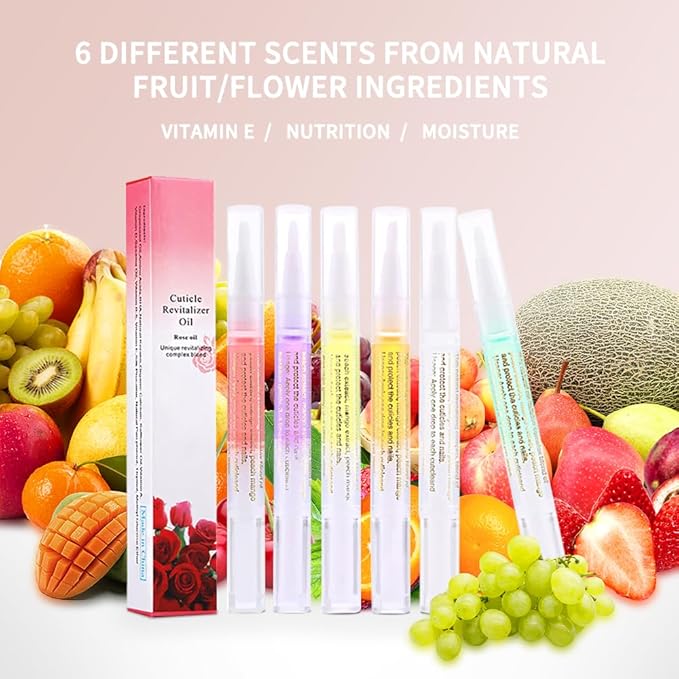 6Pcs Nail Cuticle Oils Nutrition Oil Pen and Nail Glitter Powder Set 12 Colors Glitter Powder for Nails