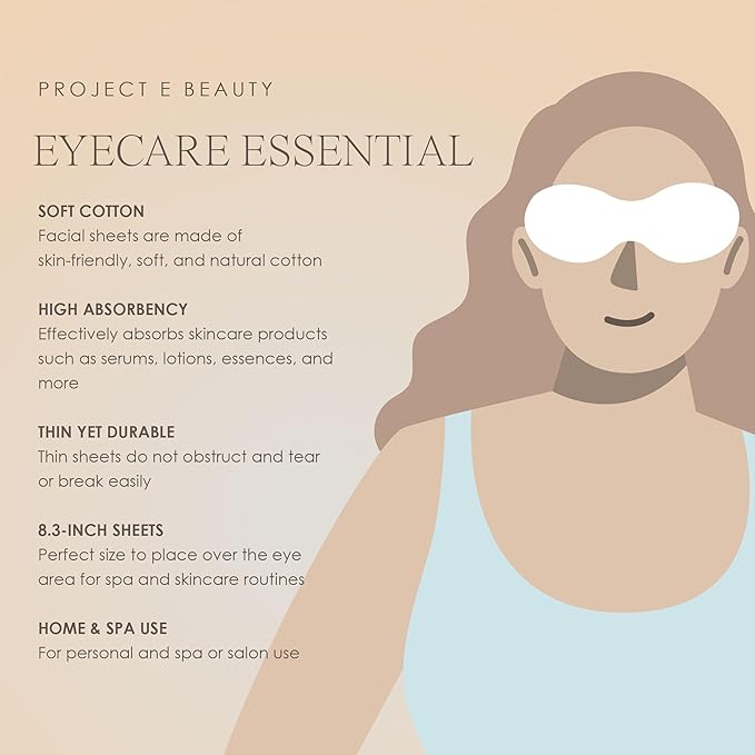 100pcs Disposable DIY Non-Woven Eye Mask Paper by Project E Beauty | DIY Cotton Eye Care Mask | for Skincare & Spa Salon Use | Cosmetic Facial Paper for Toner, Serum, or Lotion (100, Eye Shaped)