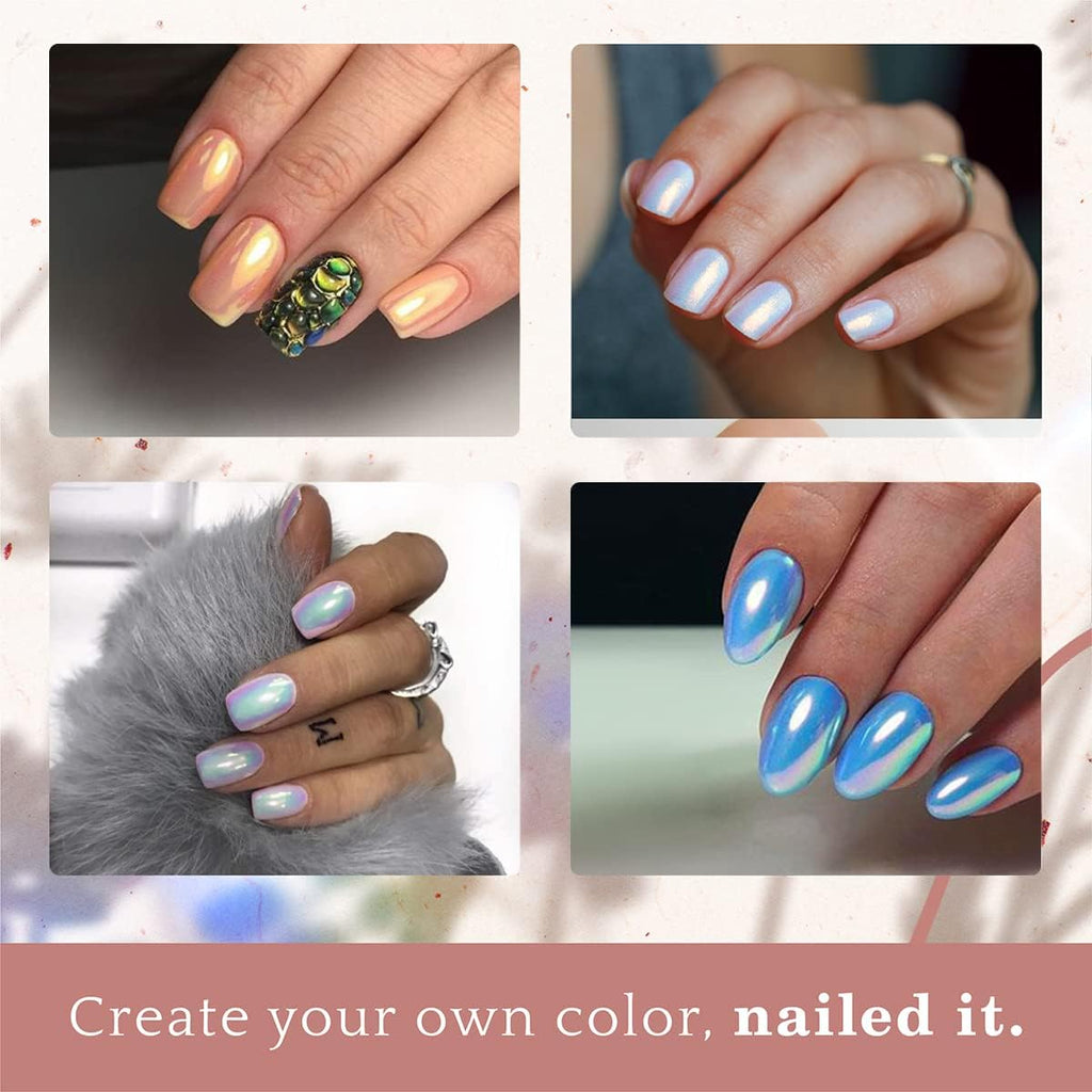 Pretty Diva Mermaid Chrome Nail Powder - Unicorn Chrome Nails Powder Aurora Iridescent Powder Pigment for Nails, Opal Mica Powders Sunset Chrome Nail Powder Manicure Pigment