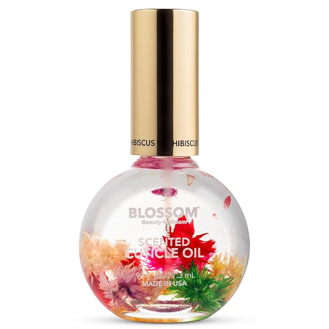 Blossom Cuticle Oil for Nails, Hydrating, Moisturizing, Scented Nail Oil Cuticle Care, Infused with Real Flowers, Made in USA, 0.92 fl. oz, Hibiscus