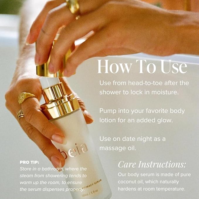 Beia Coconut Oil for Skin - Body Massage Oil for Date Night - Soothing & Safe to Use for Women - Hydrating Moisturizer for Glowy Skin - Dermatologist Tested Fragrance Free-1 Fl Oz