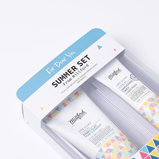 Sring Summer Set Ivory Foam Cleanser and Bakuchiol Daily Sun Moisturizer, Korean Skin Care, Firm and Soft Cream Foam, Sun Protection, Moisturizing, No White Cast, Quick Absorption, Set