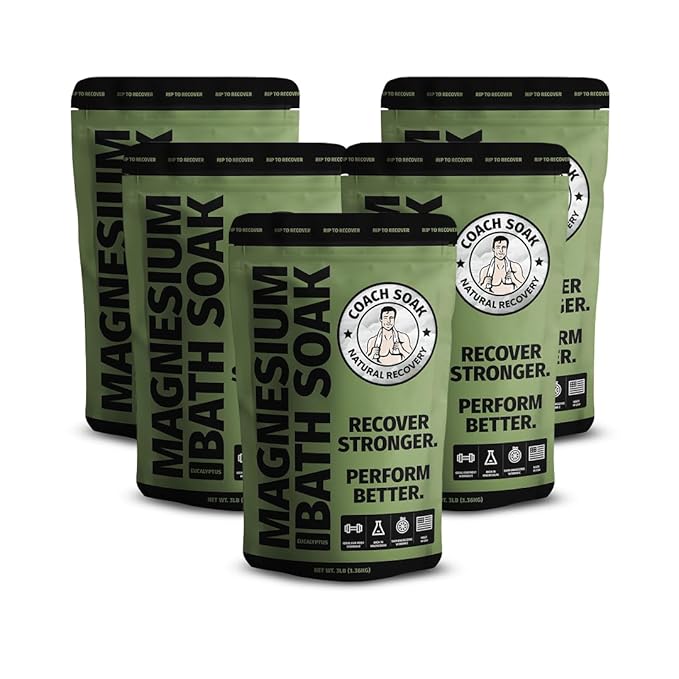 5 Pack Bundle: Coach Soak Recovery Bath Soak, Epsom Salt Bulk, Bath Salts Bulk, 5 Pack Bundle, Total of 15 Pounds (Eucalyptus Tea Tree)