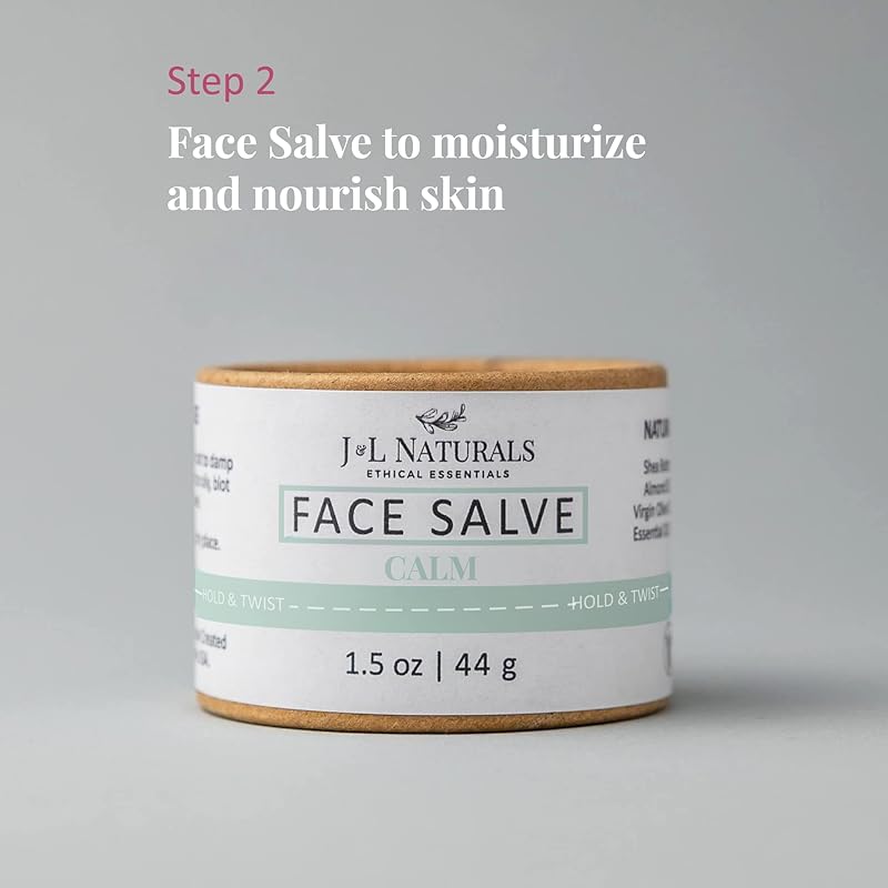 J&L Naturals Simple Skin Regimen Kit With Cleansing Bar, Face Salve, Konjac Sponge, Lip Balm | For Oily, Dry, Mature, and Combination Skin | Zero Waste (Calm (sensitive, acne-prone skin), Simple)