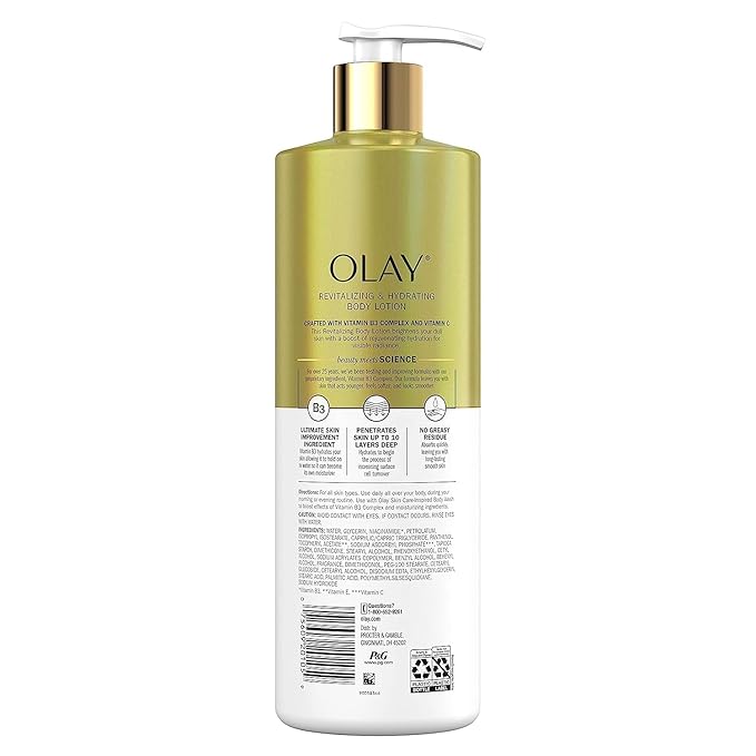 Olay Brightening Body Lotion for Women with Lightweight Vitamin C, Visibly Improves Skin, 17 fl oz (Pack of 4) - Packaging may vary