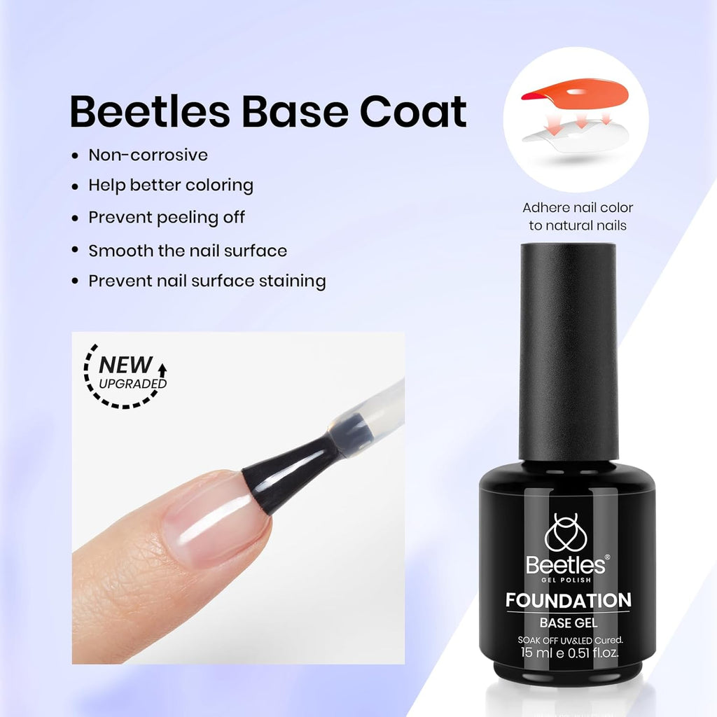 Beetles 3Pcs 15ml Builder Nails Gel with No Wipe Top Coat and Base Coat Set, Nail Extension Strengthening Nail for UV LED Lamp, Soak Off Gel Nail Polish for Nail Art
