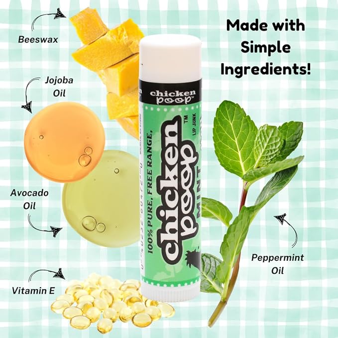 Chicken Poop Lip Balm Simone Chickenbone Mint Duo Moisturizer for Dry Chapped Lips, 0.15 oz, Pack of 2