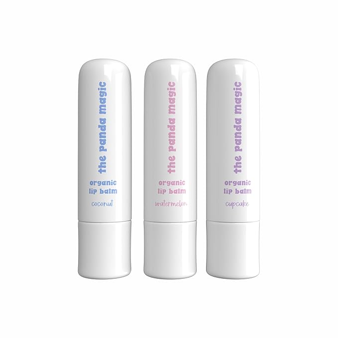Organic Lip Balm Set- All-Natural, Moisturizing, Soothing Lip Mask and Hydrating Lip Treatment for Chapped Lips - Delicious Watermelon, Vanilla Cupcake, and Coconut Flavor