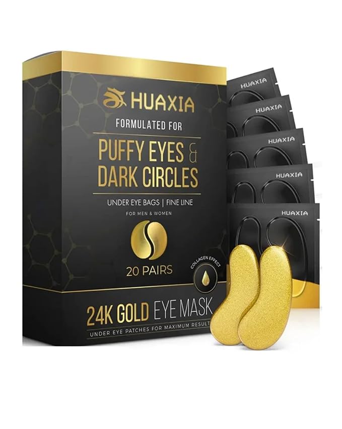 24k Gold Eye Mask Formulated for Puffy Eyes & Dark Circles for Men and Women 20 Pairs Under Eye Patches for Maximum Results SLEEPING WRINKLE REMOVE MASK REMOVING PUFFINESS UNDER EYE CARE COLLAGEN MASK