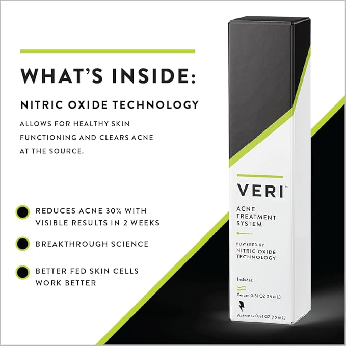 VERI Nitric Oxide + Salicylic Acid Clear Skin System (Peroxide-Free)- For Acne Prone Skin, Unclogs Pores, Clarifies Blemishes, Reduces Inflammation, Prevent Future Breakouts, 30 mL / 1 oz