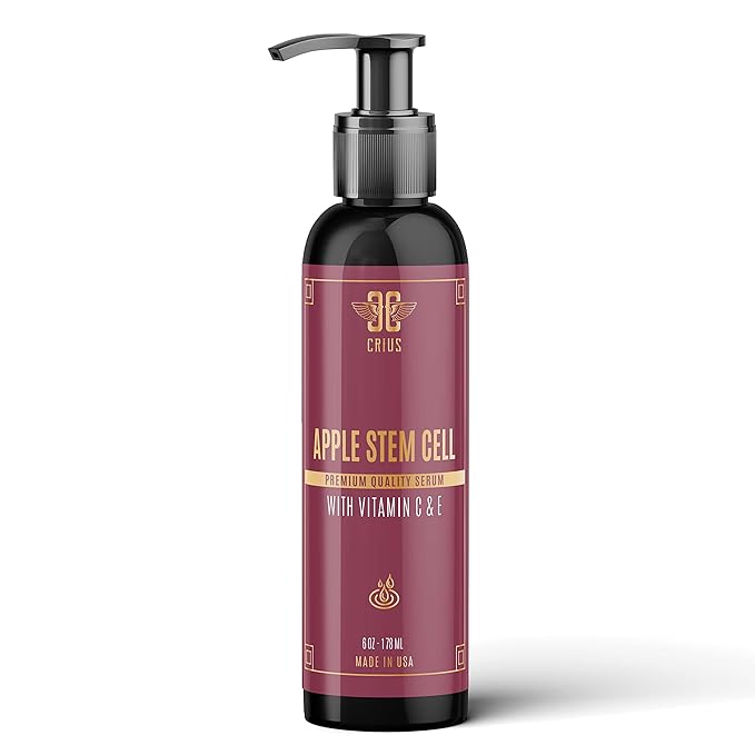 Apple Stem Cell Face Serum with Hyaluronic Acid and Vitamin C, Skin Rejuvenation and Rehydration, 6 Oz.