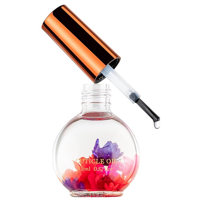 JIASHENG Cuticle Oil, Scented Cuticle Nail Oil Infused with Real Flowers, Hydrates, Moisturizes, Strengthens, Repairs, Revitalizing Cuticle Oils for Nails Damage Dry Cuticle, Rose, 15 ml /0.52 fl. oz