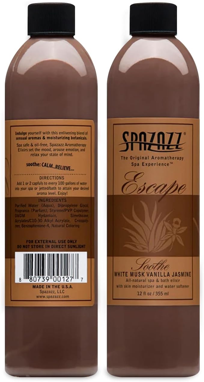 Spazazz SPZ-127 Escape Aromatherapy Elixir Bottle, 12-Ounce, White Musk Jasmine Vanilla Soothe