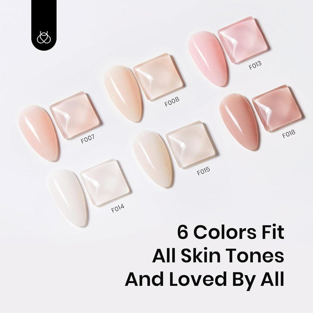 beetles Gel Polish Beetles Rubber Base Gel For Nails 6 Pcs, Builder Nail Gel Aesthetic Nude Colors Pink Gel Polish Gel Strengthener Gel All-in-1 Gift