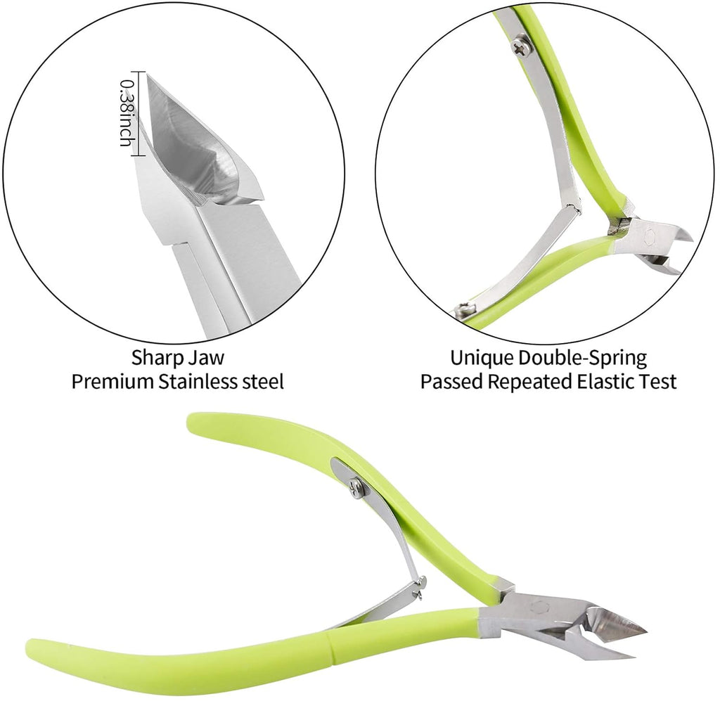 YINYIN Professional Cuticle Trimmer with Pusher and Cutter - Stainless Steel Cuticle Clippers for Fingernails and Toenails (Green)