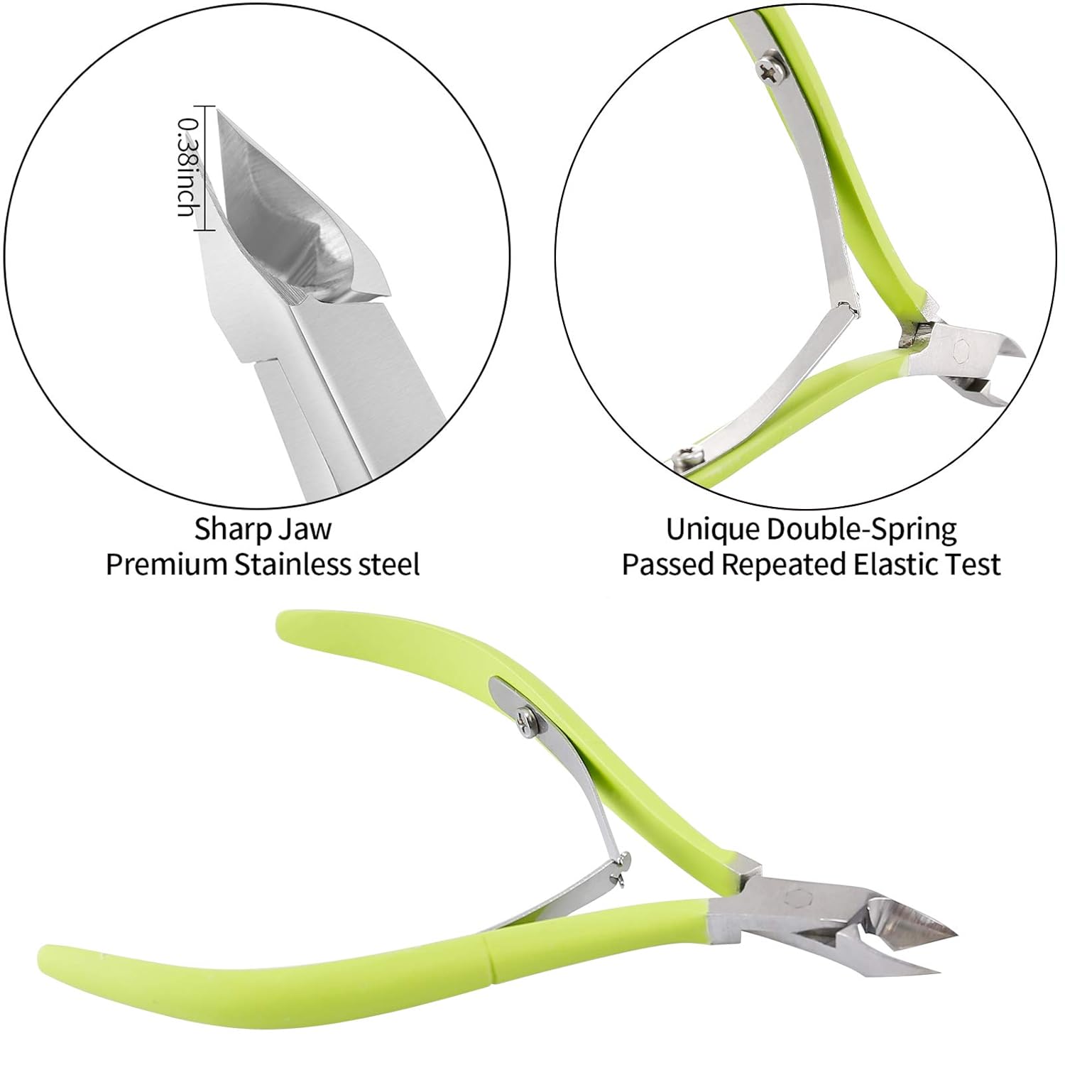 YINYIN Professional Cuticle Trimmer with Pusher and Cutter - Stainless Steel Cuticle Clippers for Fingernails and Toenails (Green)