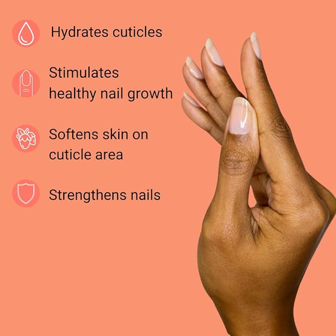 Kaiann Nail & Cuticle Oil - Peach Scented, Ingredients include Jojoba Oil, Vitamin E + B, Fragrance, Cuticle & Nail Strengthener - Cuticle Softener - Pump Applicator 1oz