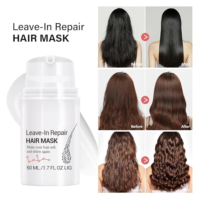 Leave-In Repair Hair Mask, Dry or Damaged Hair Mask Treatment, Repair Traight, Curly, Wavy, Thick, Thin Hair
