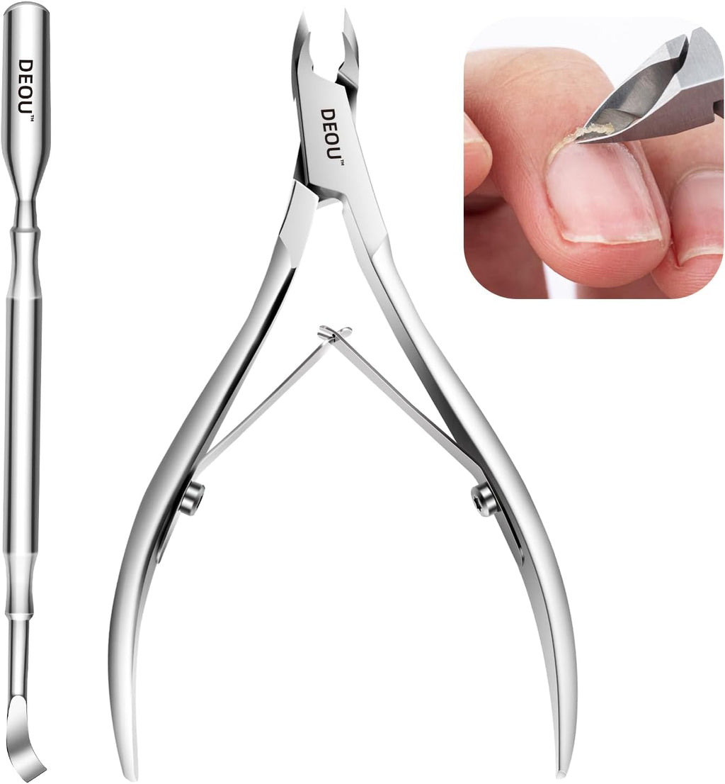 DEOU professional cuticle scissors, salon manicure tools, stainless steel eyelash trimmer, Manicurist nail care blade, extremely sharp, for women's manicure (Cuticle scissors+Steel push)