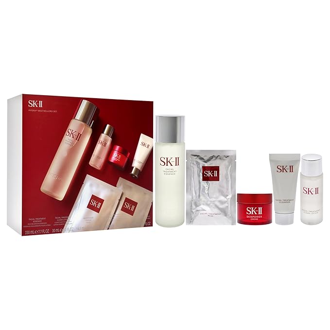 SK-II Pitera 6-Piece Set (Cleanser 0.57 Oz + Lotion 1 Oz + Essence 7.7 Oz + Skinpower Cream 0.49 Oz + 2 Facial Masks)