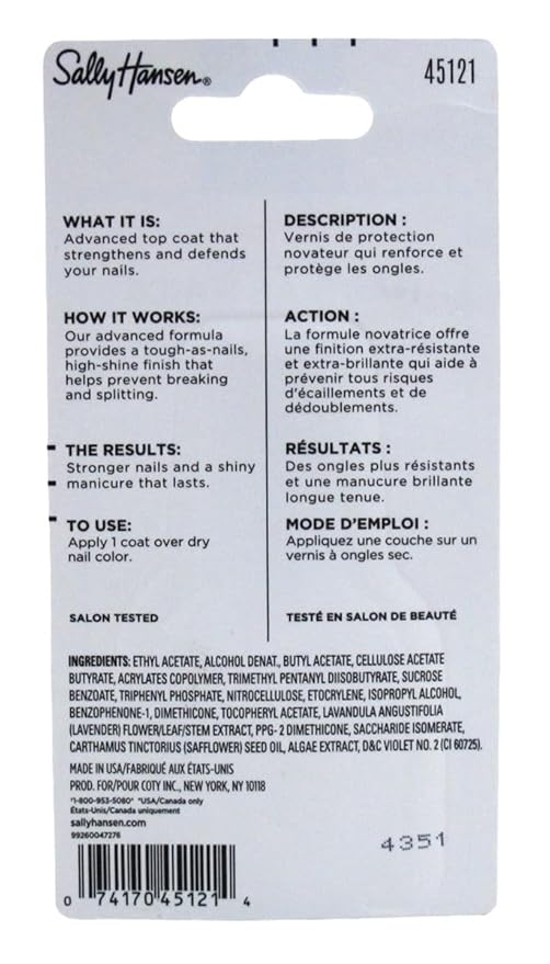 Sally Hansen Hard As Nails®, Top Coat, Nail Strengthener, Nail Protectant