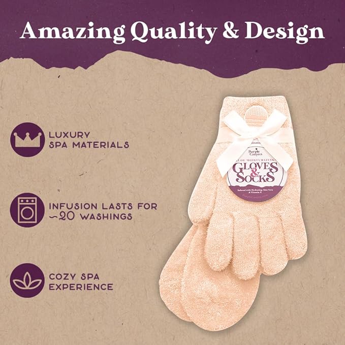 Aloe Socks and Gloves Set | Peach Moisturizing Socks and Gloves Infused with Aloe and Vitamin E | Spa Socks and Gloves for Women