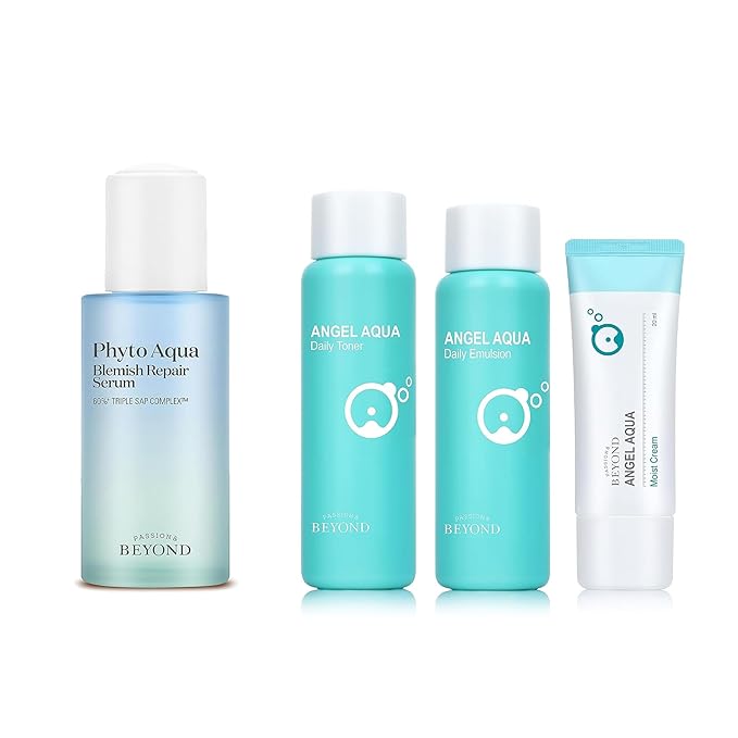 BEYOND Phyto Aqua Repair Face Serum (1.35 fl oz) & Angel Aqua Moisture Skincare Set (11.2fl oz, 3-Piece Set) - Vegan Formula Korean Skin Care