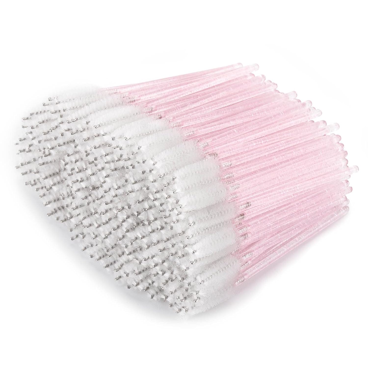 Tbestmax 300 Pcs Disposable Spoolies, Mascara Wand Eyelashes Brushes Applicator for Eyebrow Eye Lash Extension Pink Stick White Head