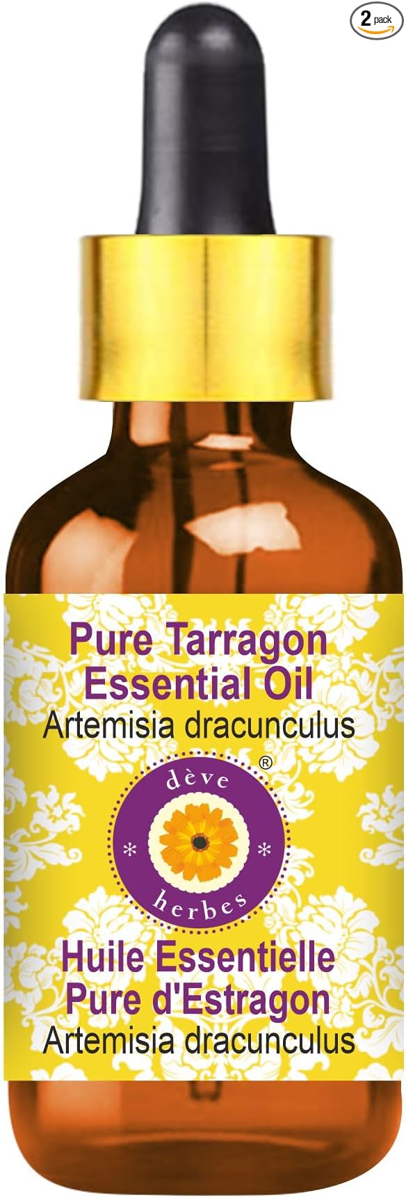 Deve Herbes Pure Tarragon Essential Oil (Artemisia Dracunculus) with Glass Dropper Steam Distilled 100ml (3.38 oz)