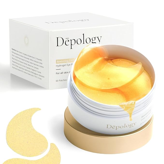 depology Restoring Hydrogel Under Eye Patch | 60 Patches | Brightening Caffeine Gold Pads for Dark Circles | Puffiness | Wrinkles | Refresh | Travel
