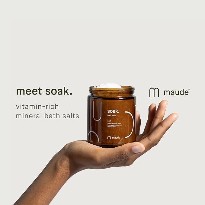 Maude Soak Bundle - Soak Mineral Bath Salts with Hand-Harvested Dead Sea Salt Crystals and Vitamins - Soak No. 1 + No. 2 (8 oz, Two Count)