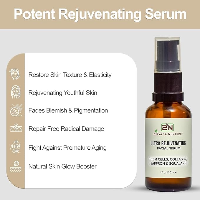 Ultra Rejuvenating Face Serum Rejuvenate Skin, Elasticity and Tone, Skin Glow, Maximum Moisturizer -Stem Cells, Collagen, Saffron, Squalane, Niacinamide, Hyaluronic acid, Panthenol